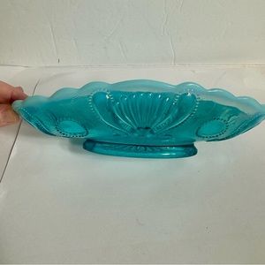 Vintage Blue Opalescent Relish Dish Jefferson Glass. Oval shaped.